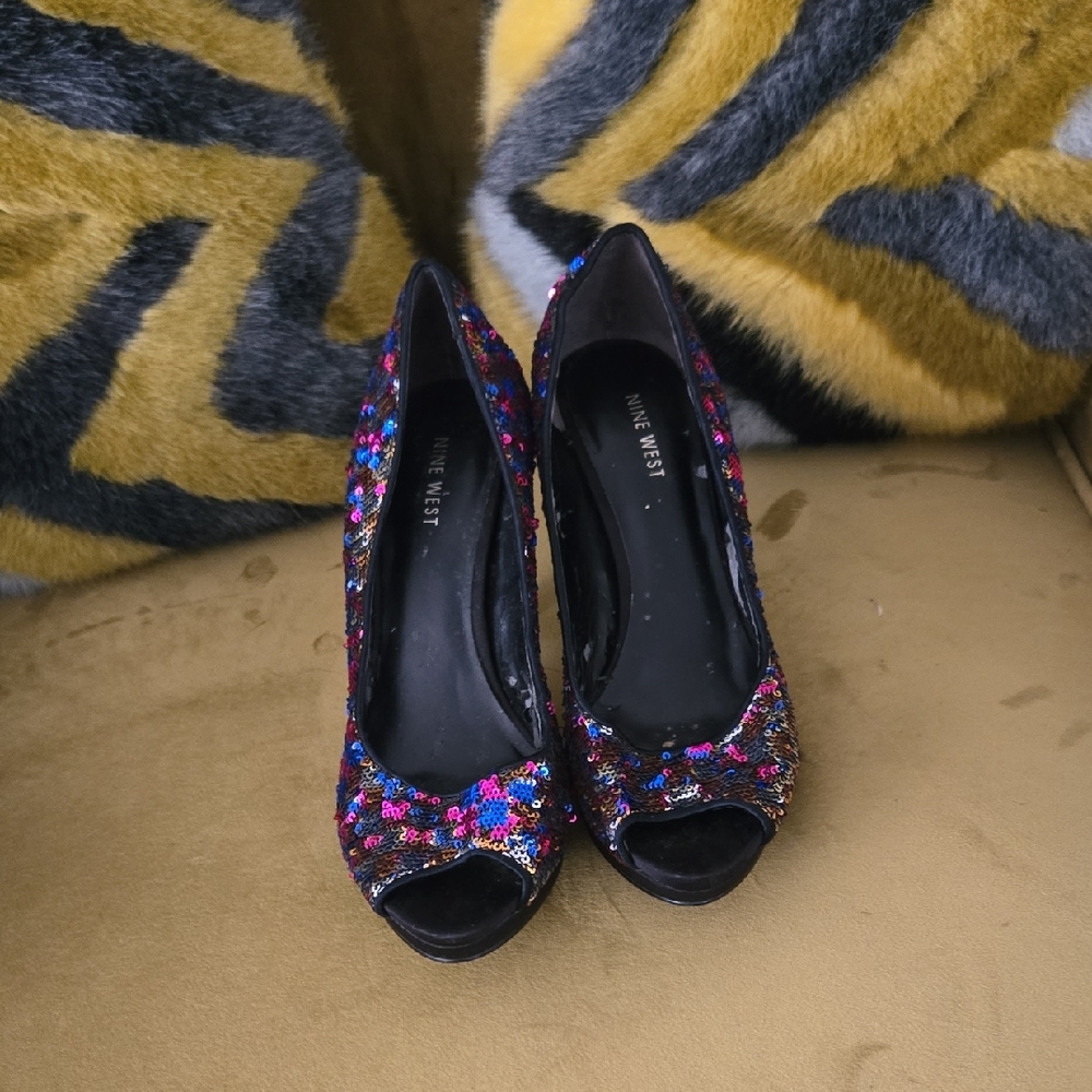 Nine West Vibrant Sequin Peep Toe Heels